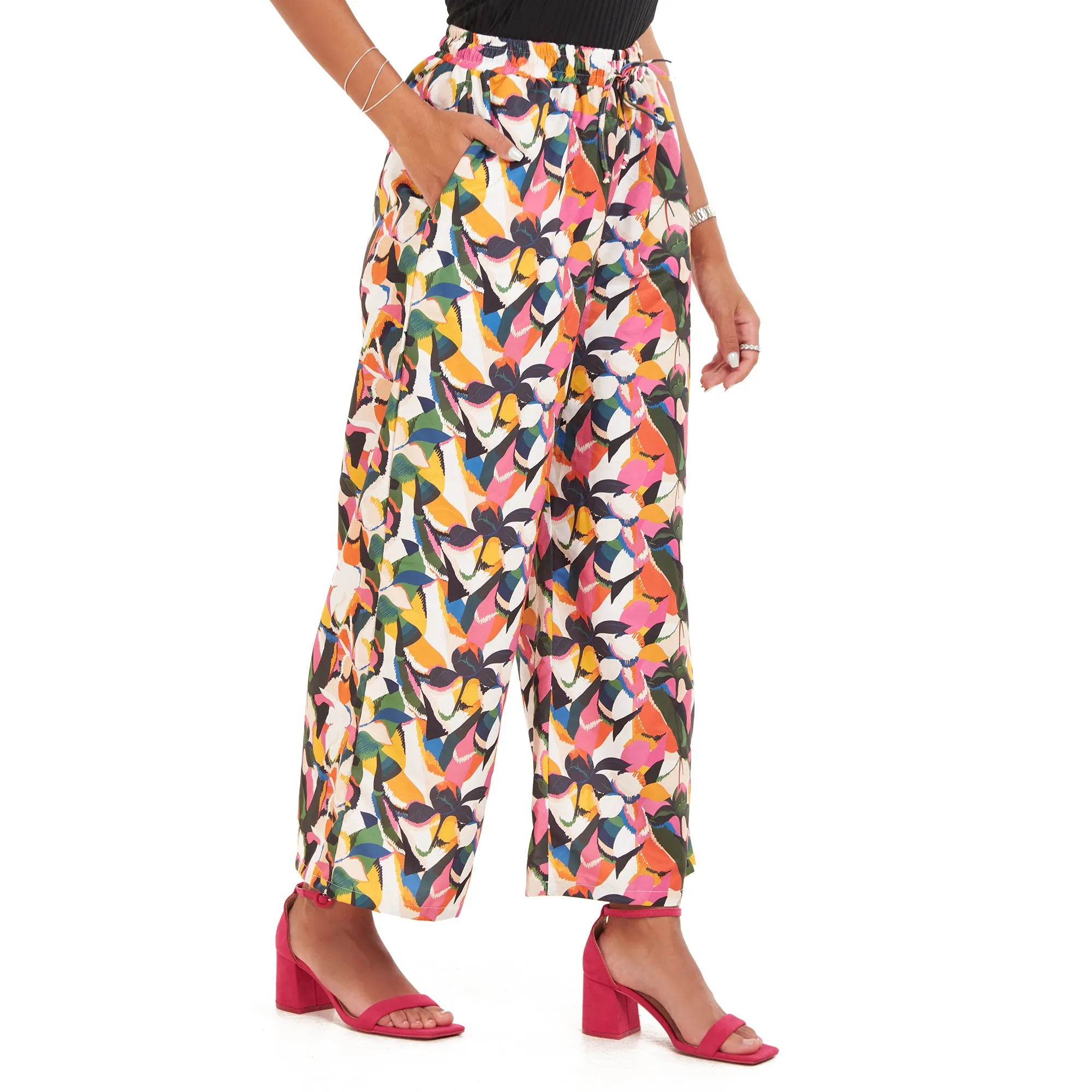 Women summer wide leg pants Floral Abstract