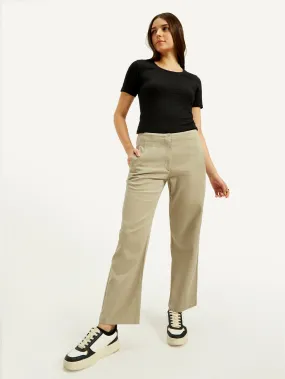 Women's Mid Rise Khaki Loose Fit Trousers