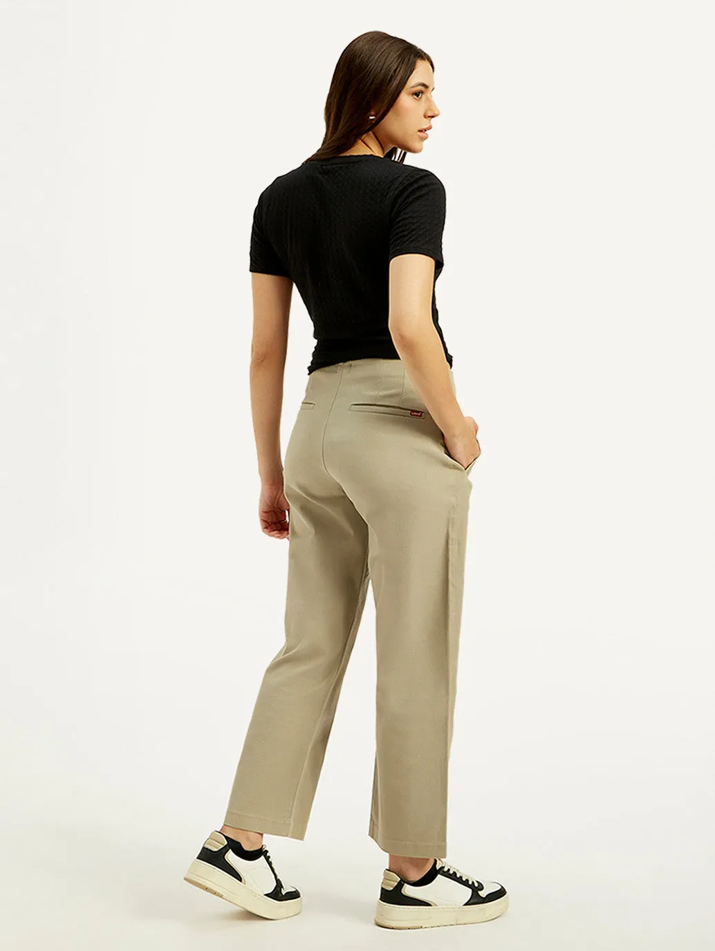 Women's Mid Rise Khaki Loose Fit Trousers