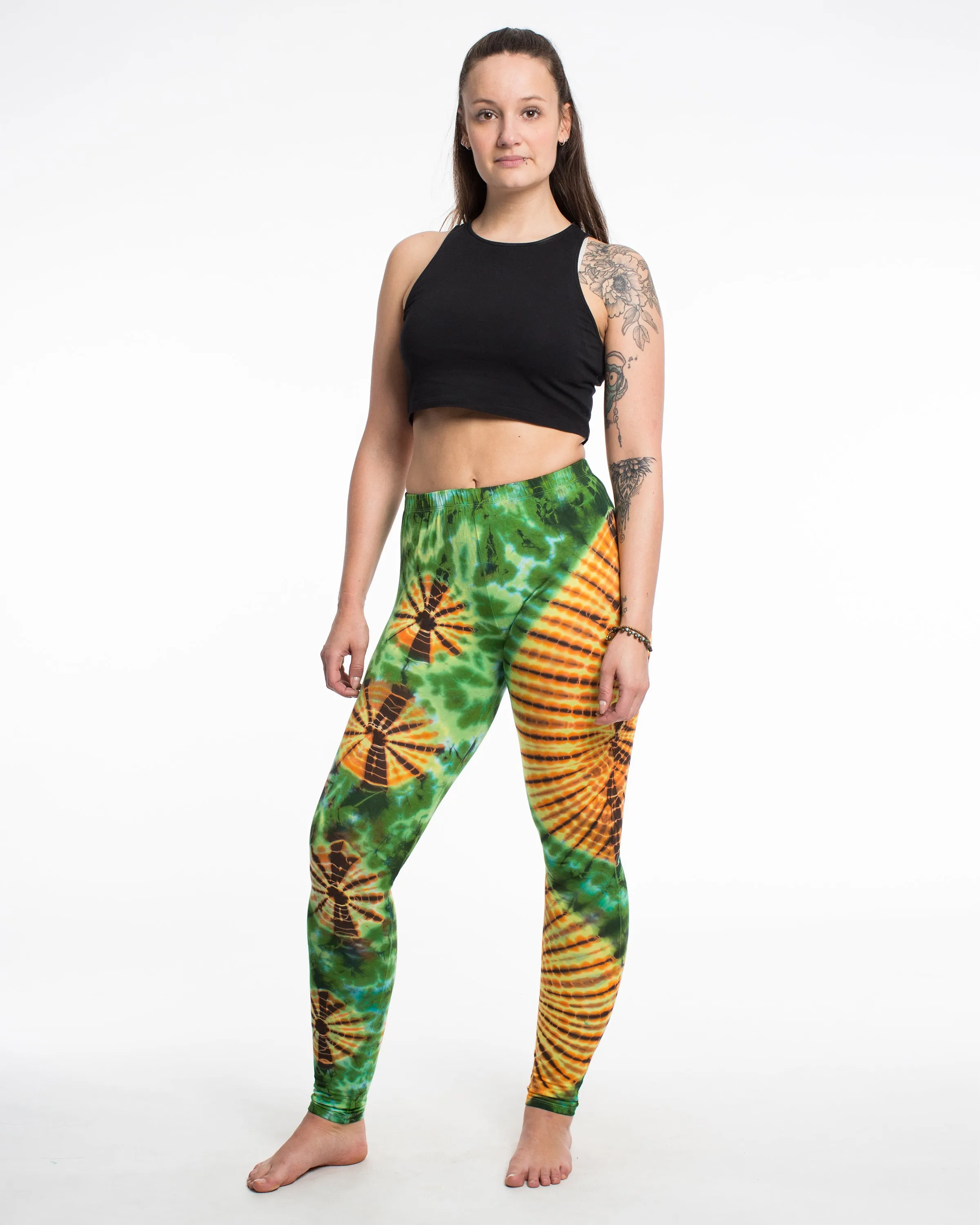 Womens Tie Dye Yoga Leggings in Green