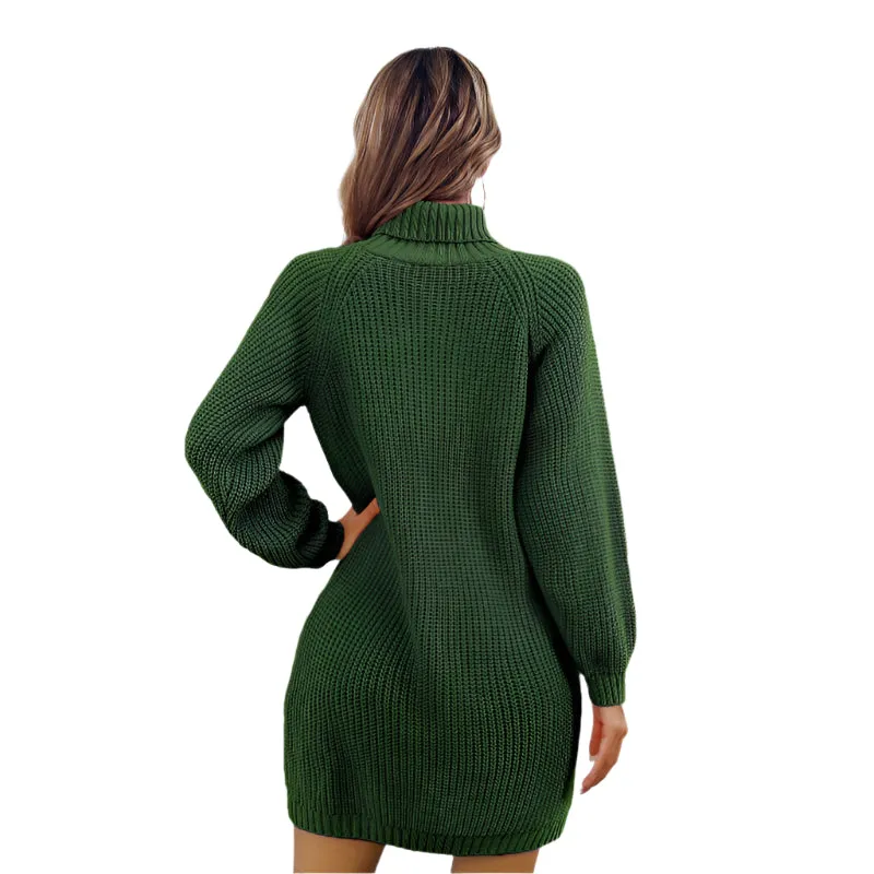 Women's Winter Turtleneck Long Sweater Dress With Leisure Button Design