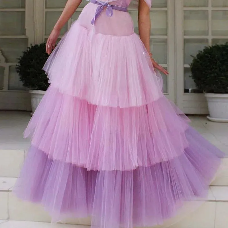 Zah-Zah Gradient Tiered Long Tulle Skirts