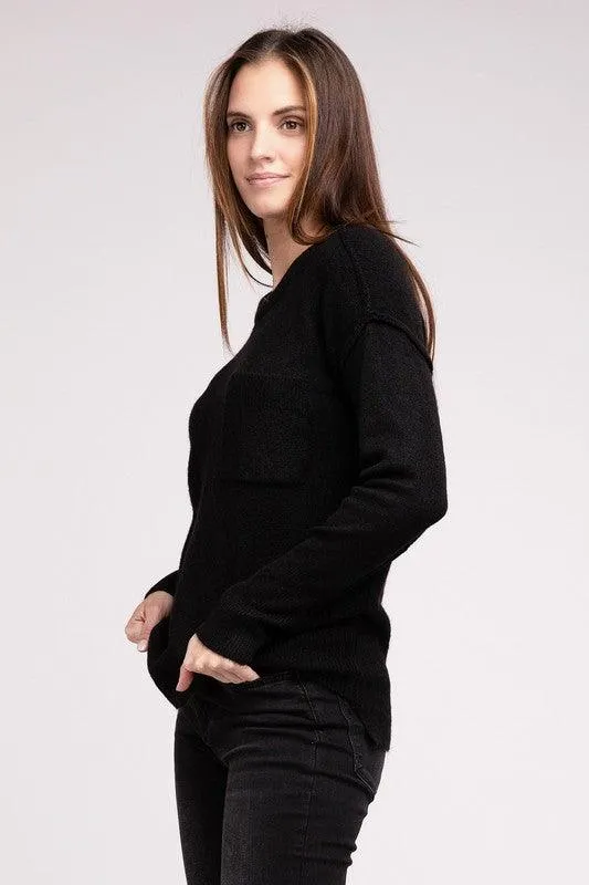 Zenana Hi-Low Hem Round Neck Sweater