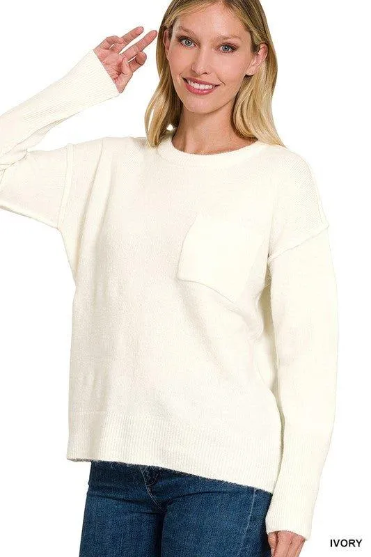 Zenana Hi-Low Hem Round Neck Sweater